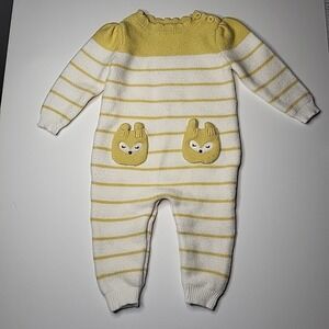 GERBER Baby Girl Sweater Knit Jumpsuit Romper Yellow White 3-6 Month